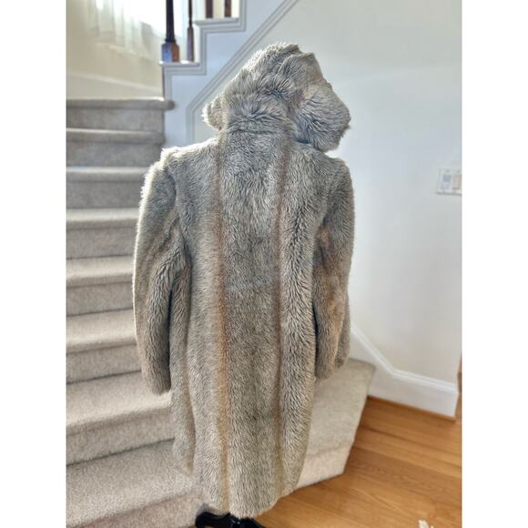 Vintage Faux Fur Taupe Brown Toggle Button Hooded Coat - Picture 3 of 12
